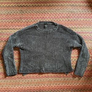 BLUSH & BLOOM GREY CHENILLE CROP SWEATER